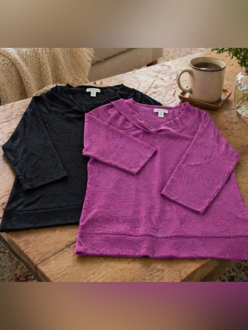 Coldwater Creek Women’s 3/4 Sleeve- Black & Magenta sweater bundle